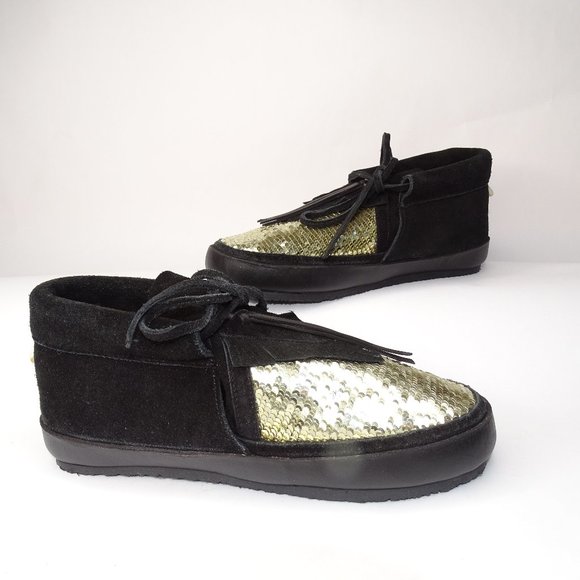 Figue  Lace Up Booties Sequin Moccasins Suede sz 5 - Picture 2 of 11